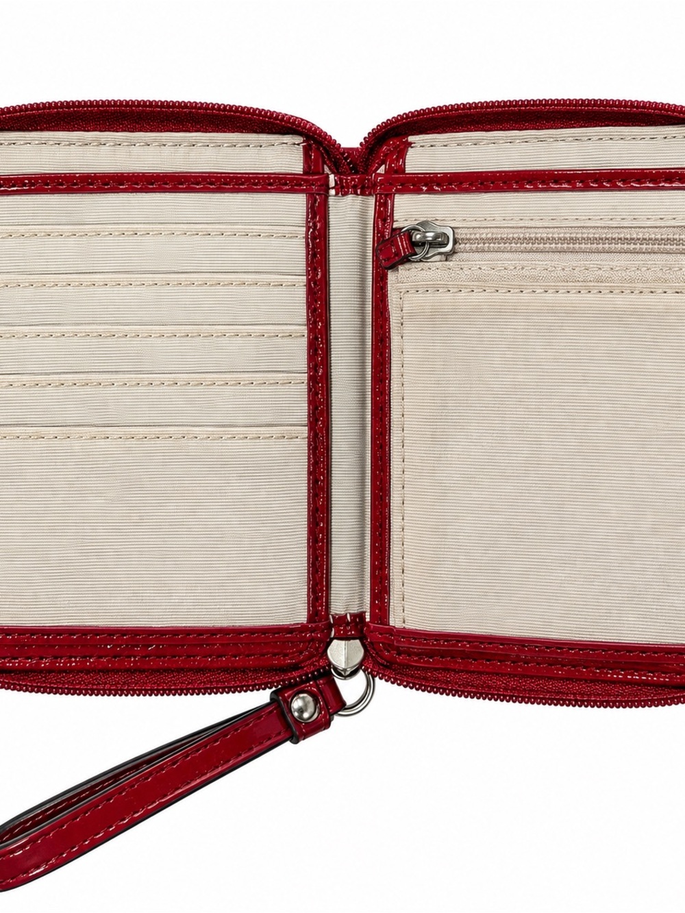 Coach Poppy Khaki Signature Canvas Wristlet with Red Trim - Picture 3 of 4